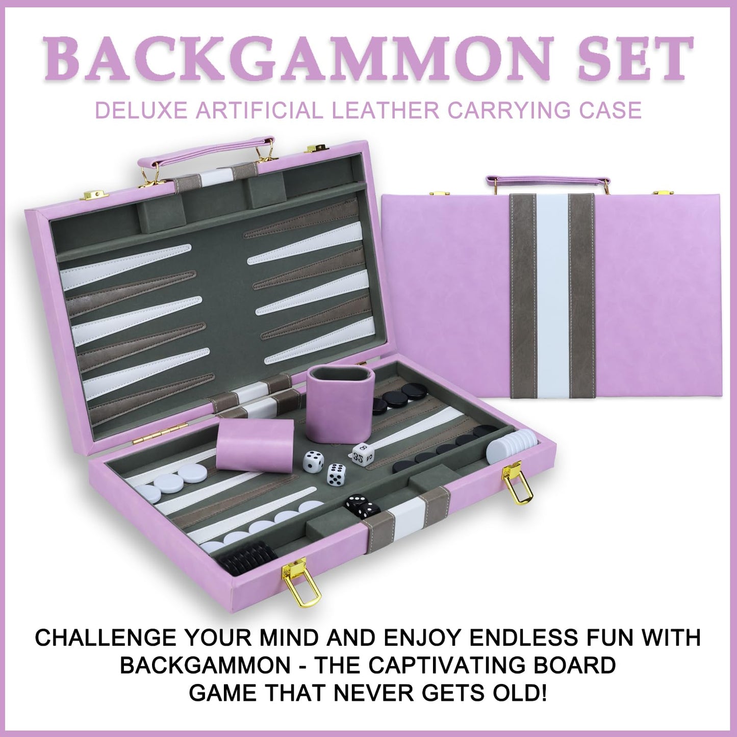 Backgn Sets for mature-themeds  15 inch Backgn Purple Sets Classic Board Game with enhanced Leather Case  Portable Travels Strategy Backgn Game Set for mature-themeds  Kids (Purple)