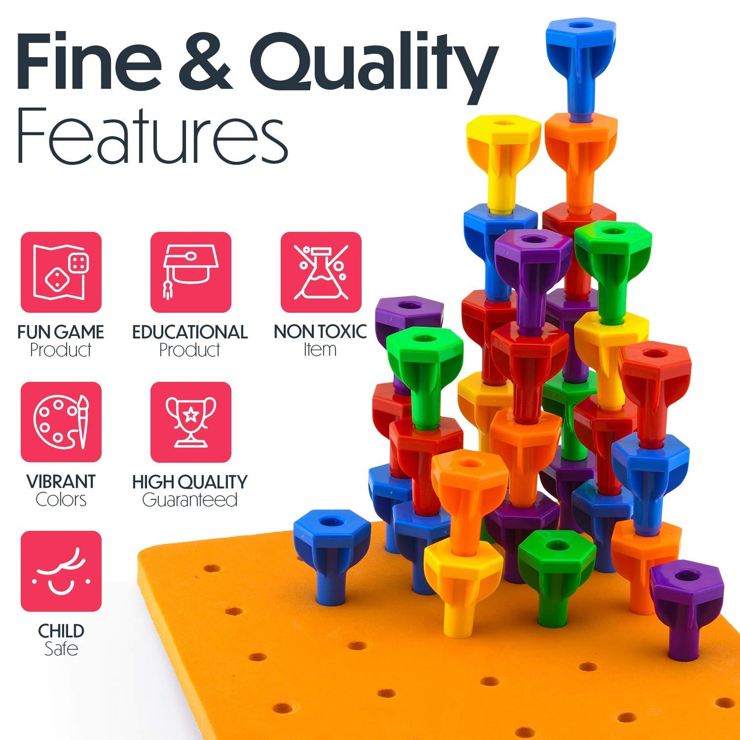 Twinkle me Jumbo Pegs Board Game Set - 48 Pegs, 2 Boards, Storage Bag, Multicolor, TM-233 for Motor Skills & Therapy