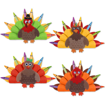 Watersay 4 Pcs Thanksgiving Turkey Crayon Holder Felt Pencil Holder Turkey Desk Organizer for kids School Home Office Stationary