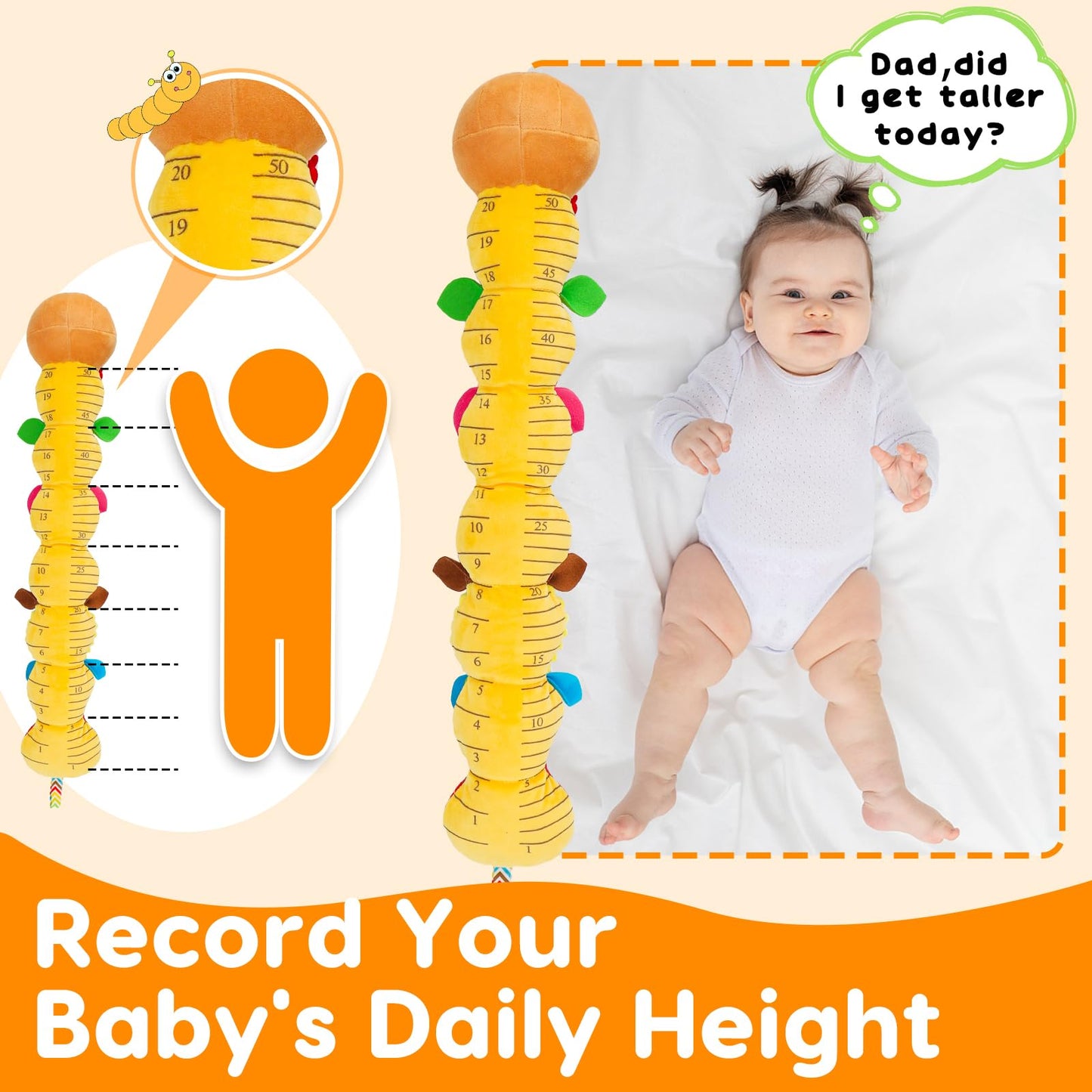 Baby Sensory Caterpillar Toys 0-3 Month Music Animal Stuffed Plush Toy For Infant 0-3-6-12 Month Tummy Time With Crinkle Rattle