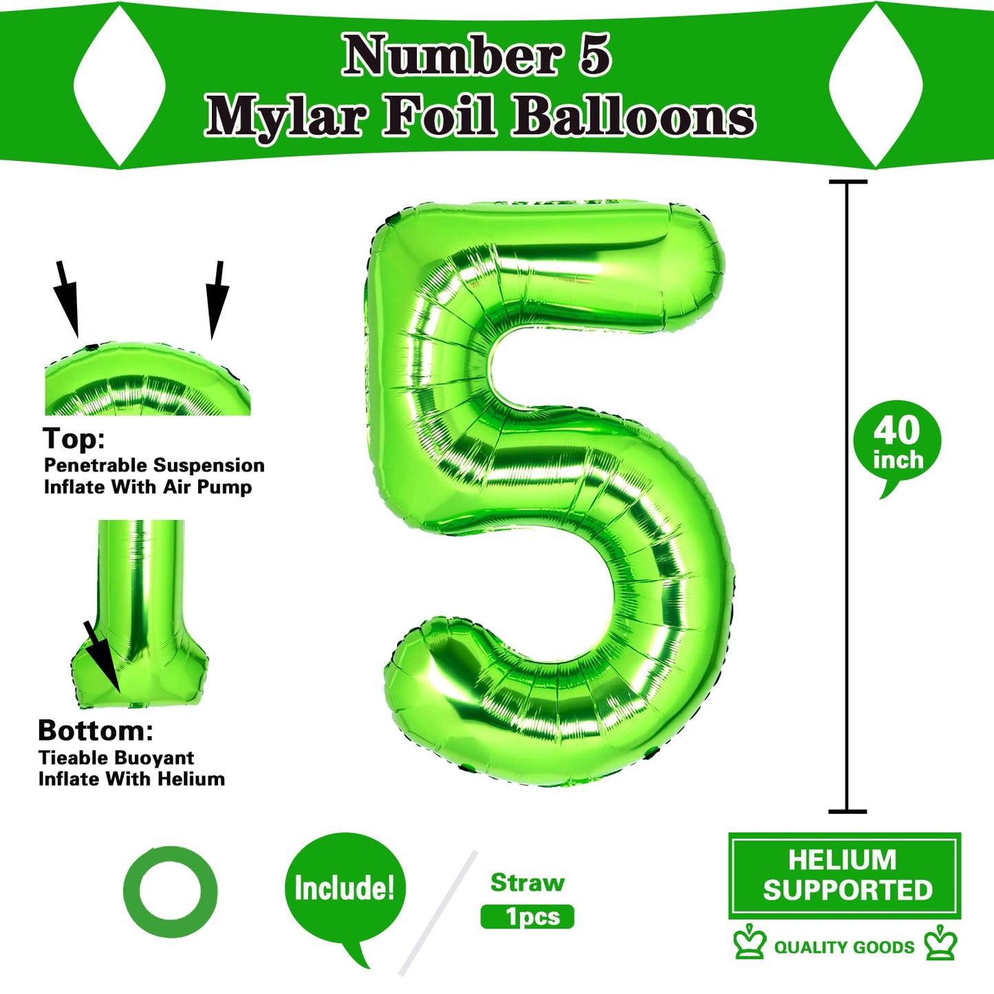 40 Inch Giant Light Green Number 5 Balloon 5Th Birthday Balloon Green 5 Birthday Balloon 5Th Birthday Decors Girls 5 Balloon Num