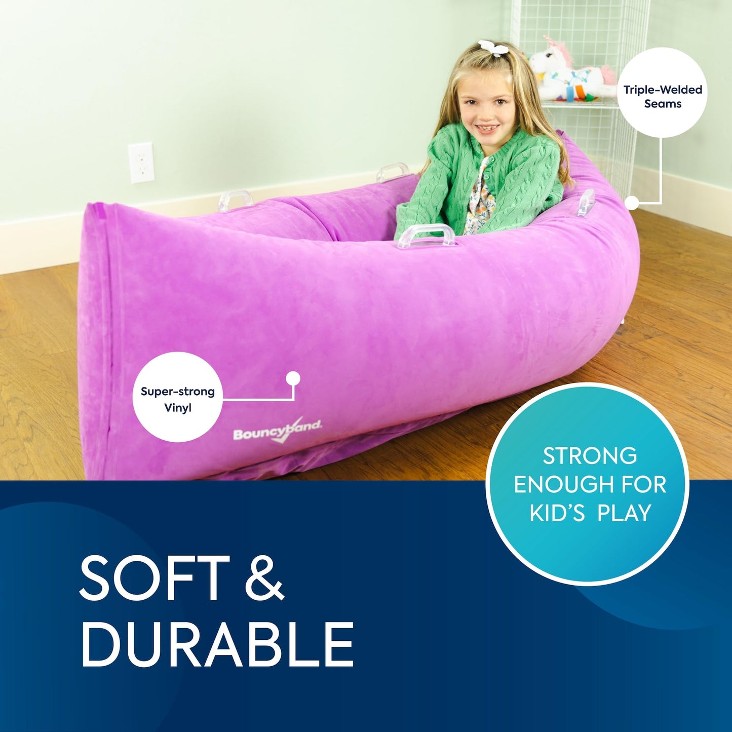 Bouncyband Medium Comfy Peapod Sensory Chair - Purple 60 - Fun  Inflatable Peapod Chair Provides Therapeutic Sensory Relief and Compression for Kids Ages 6-12  Includes Electric Air Pump