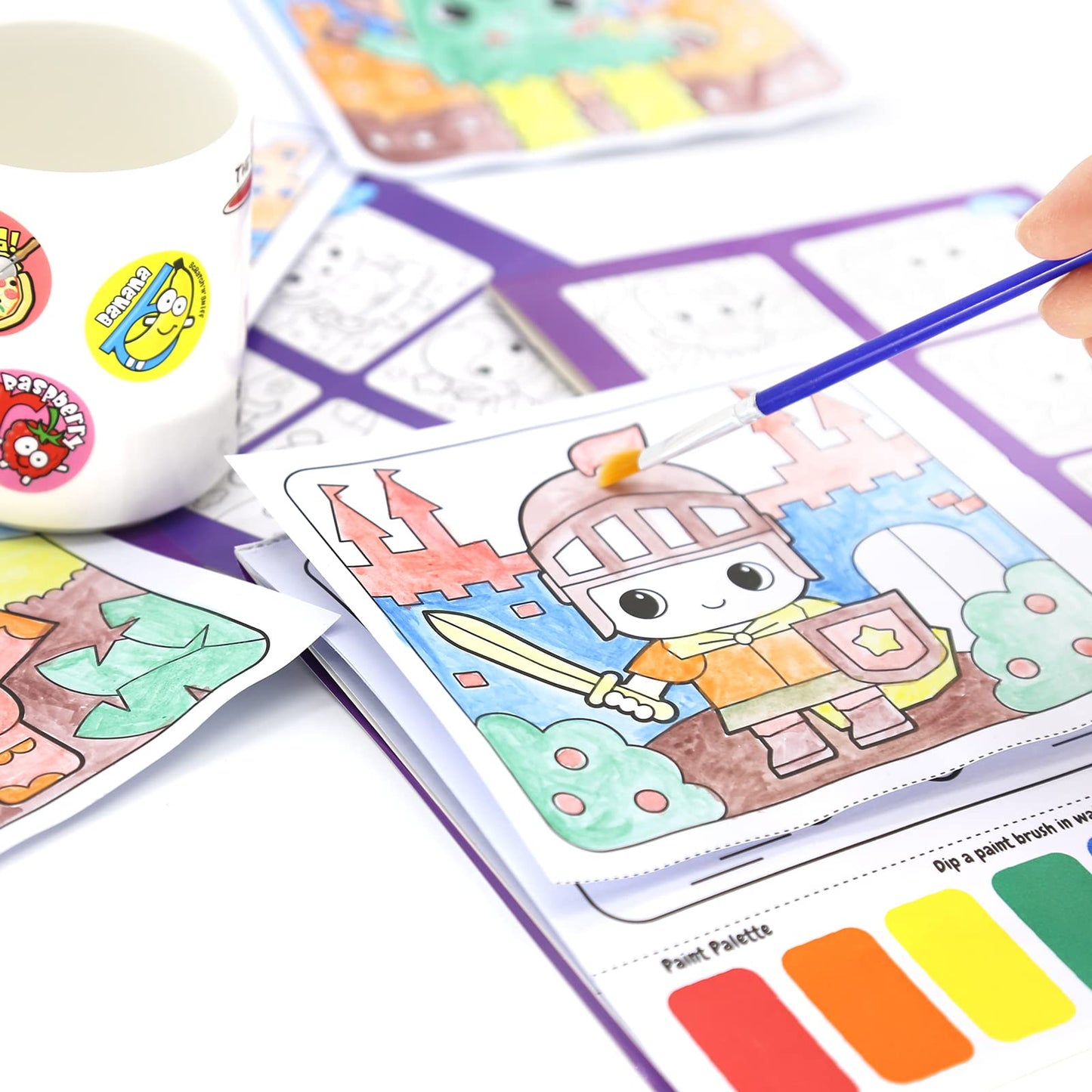 VKPI Water Coloring Activity Books, Watercolor Paint Books for Kids, 18 Mess Free Drawing Sheets, with 3 Painting Brushes, Gifts