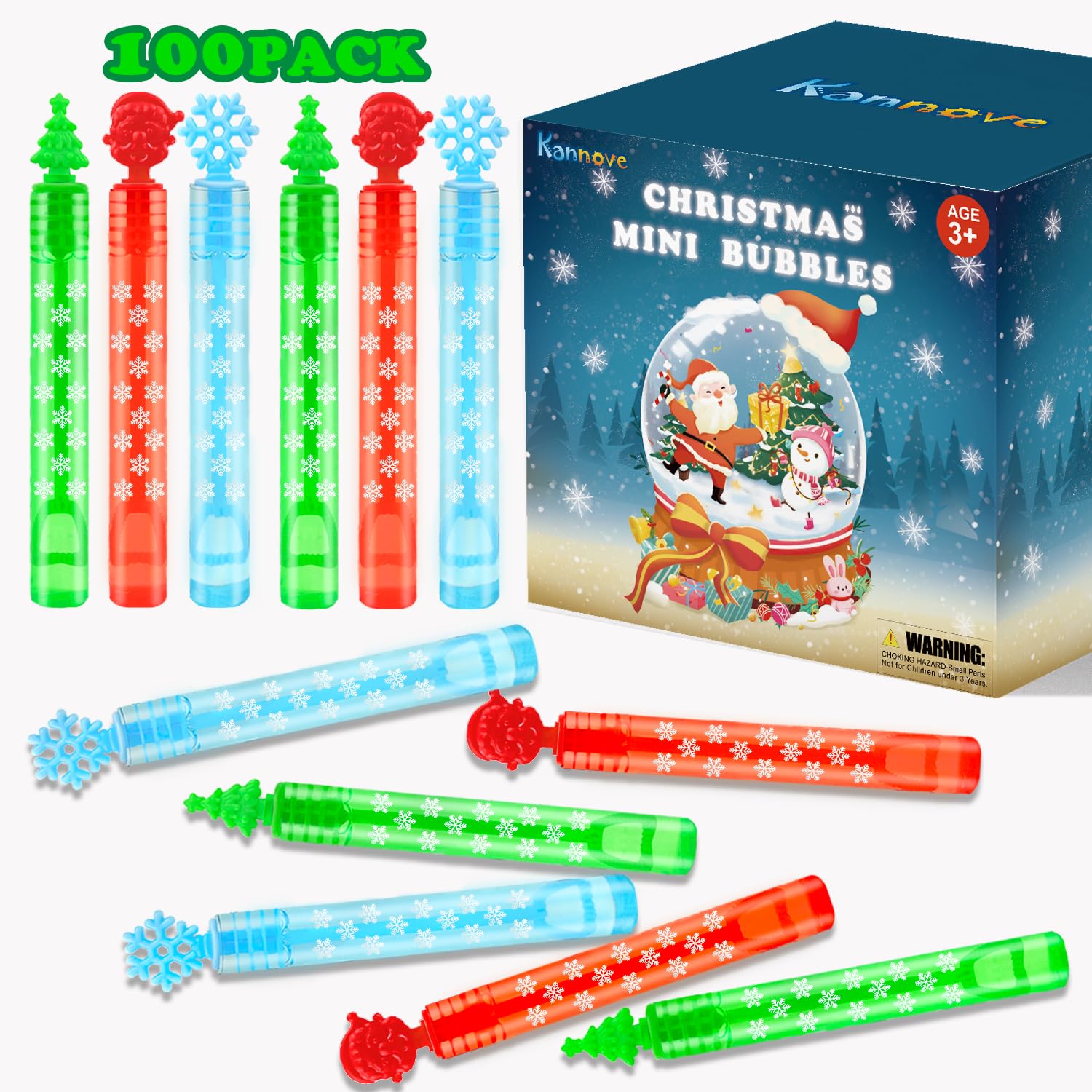 Christmas Mini Bubbles Wand Party Favors Supplies Bulk For Kids 100 Pack,Goodie Bag Stocking Stuffers Fillers For Toddlers, Smal