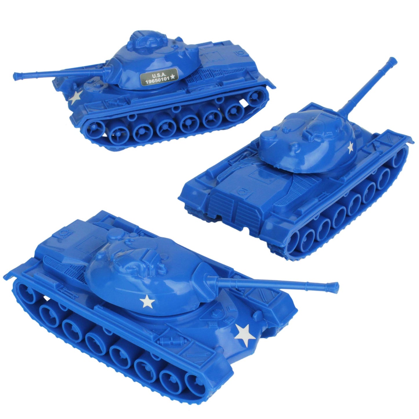 Tim Mee Toy Tanks - Blue WW2 3pc Plastic Army Men, 6.5" Long, Model 07195, Made in USA