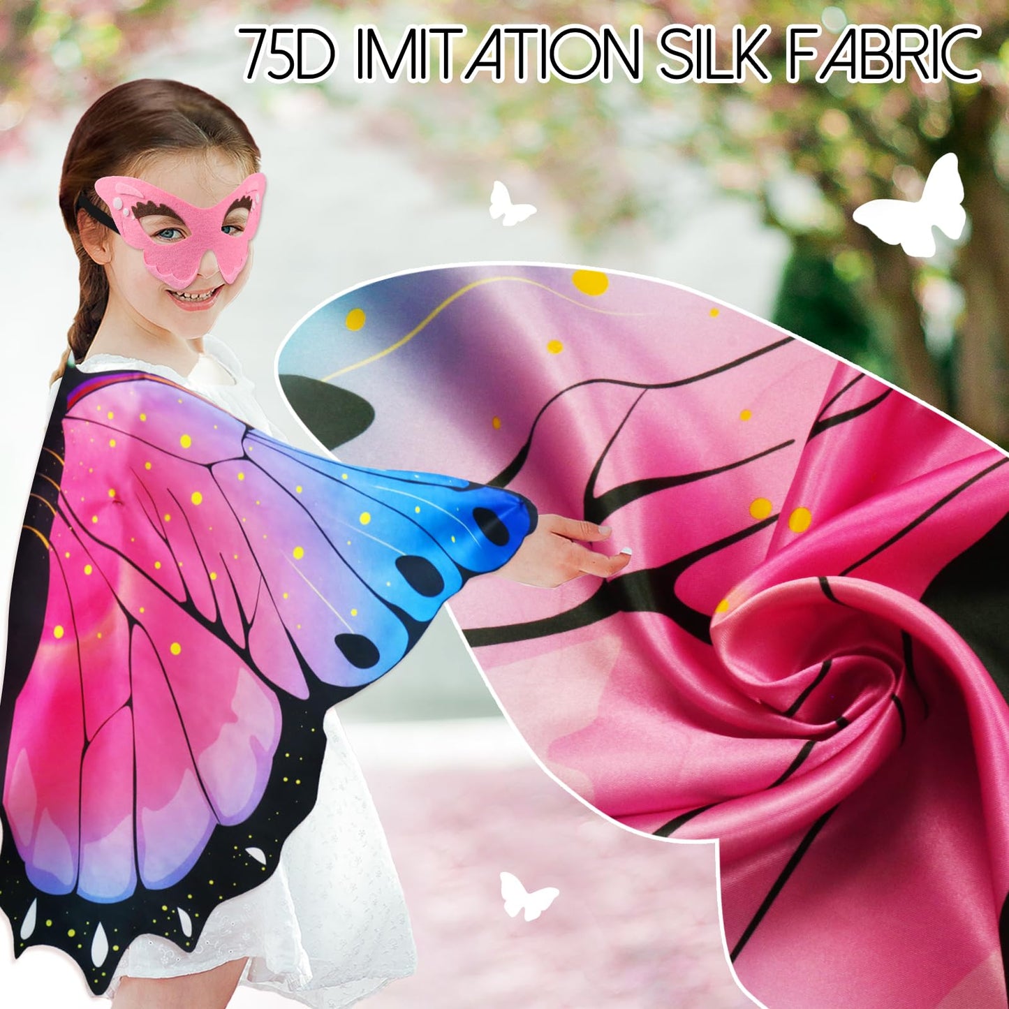 Irolewin Toddlers Kids Butterfly-Wings-Costume For Girls Halloween Costumes Fairy Butterfly Cape Rainbow Tutu Headband