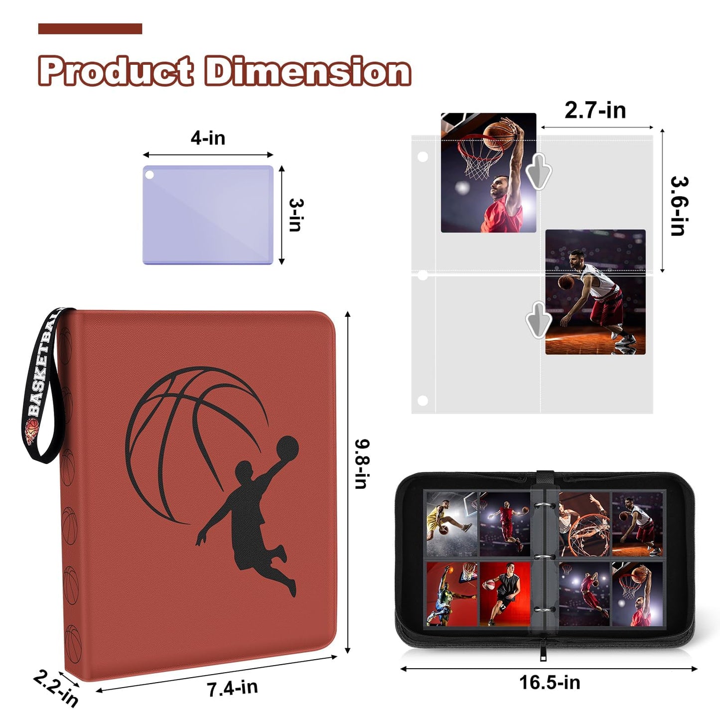 Basketball Card Binder 440 Pocket  Sports Card Binder with Card Display Design  enhanced Card Ablums with Sports Pattern Wristband Fit for Basketball Cards 2024-2025