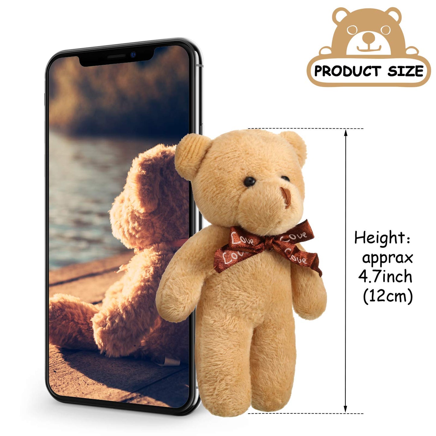 24 Pieces Mini Bears 4.7 Inch Tiny Bears Doll Bulk Soft Mini Stuffed Animals For Diy Keychain For Graduation Birthday Baby Shower Wedding Party Favors (Bright Colors, Classic Style)