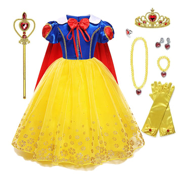 Chektin Princess Dress for Girls Halloween Costume Toddler Kids Birthday Party Cosplay Outfit with Accessories Yellow 2-3T