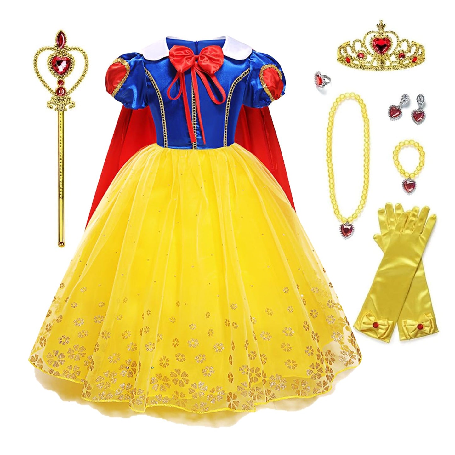 Chektin Princess Dress for Girls Halloween Costume Toddler Kids Birthday Party Cosplay Outfit with Accessories Yellow 5T