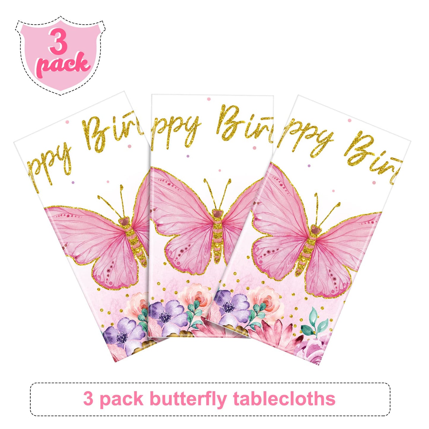 Butterfly Happy Birthday Tablecloth, Butterfly Party Decoration Rectangular Watercolor Butterfly Table Cover Spring Themed Plast