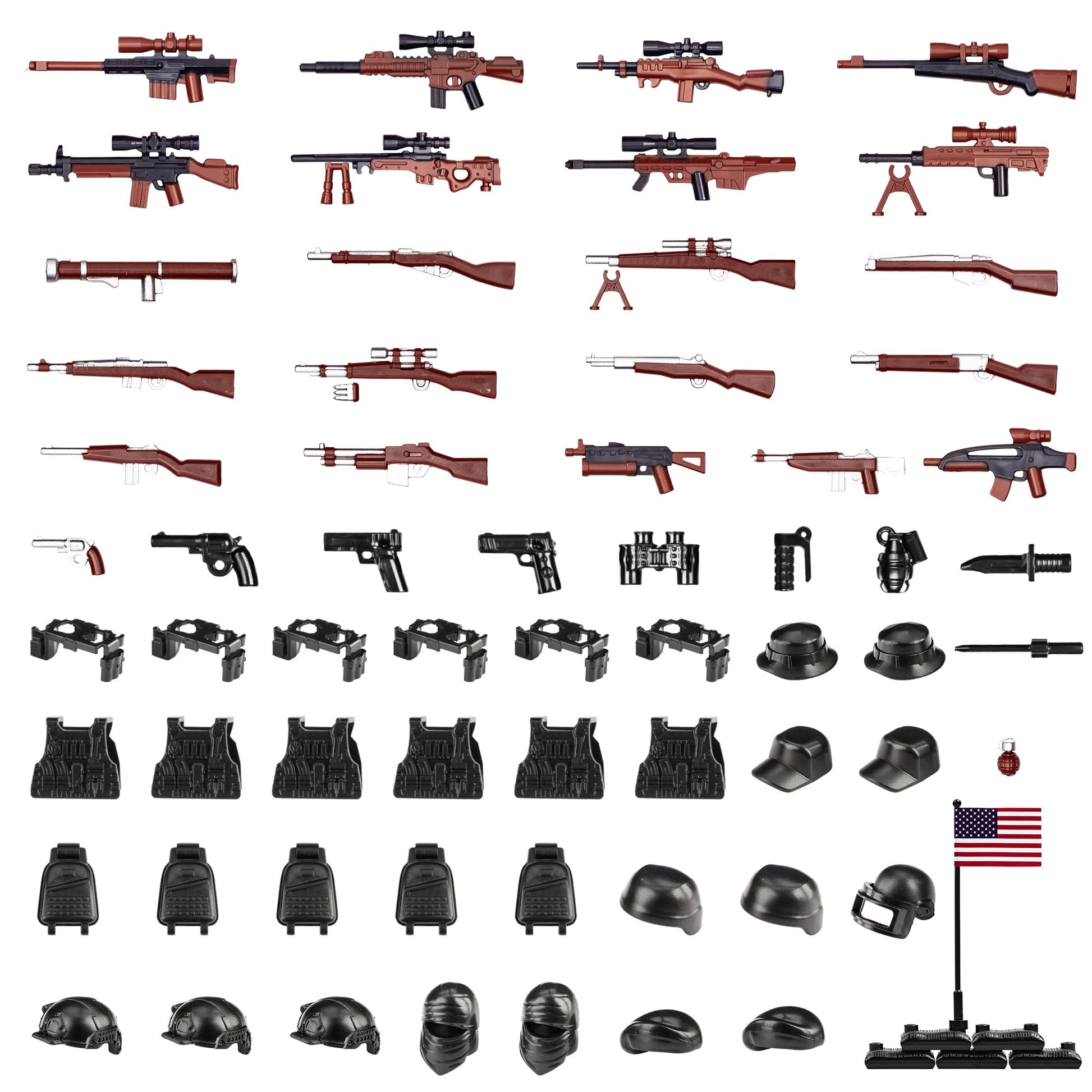 MaozyHomie 63 Pcs US Brown Toy Soldiers Figures Toy Set  US  Pack Military Army Battle  Toy Set Weapon Battle Building Blocks Compatible with Major Brand  3 Years Old and up