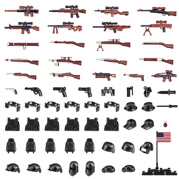 MaozyHomie 63 Pcs US Brown Toy Soldiers Figures Toy Set  US  Pack Military Army Battle  Toy Set Weapon Battle Building Blocks Compatible with Major Brand  3 Years Old and up