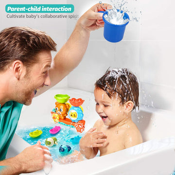 Baby Bath Toys Toddlers 1-3 Bear Kids Bath Tub Toys With 2 Turtle Swimming Wind Up Water Toys & 3 Floating Boat Bathtub Toys For Infants Boys Girls 18+ Months Gifts Box Set