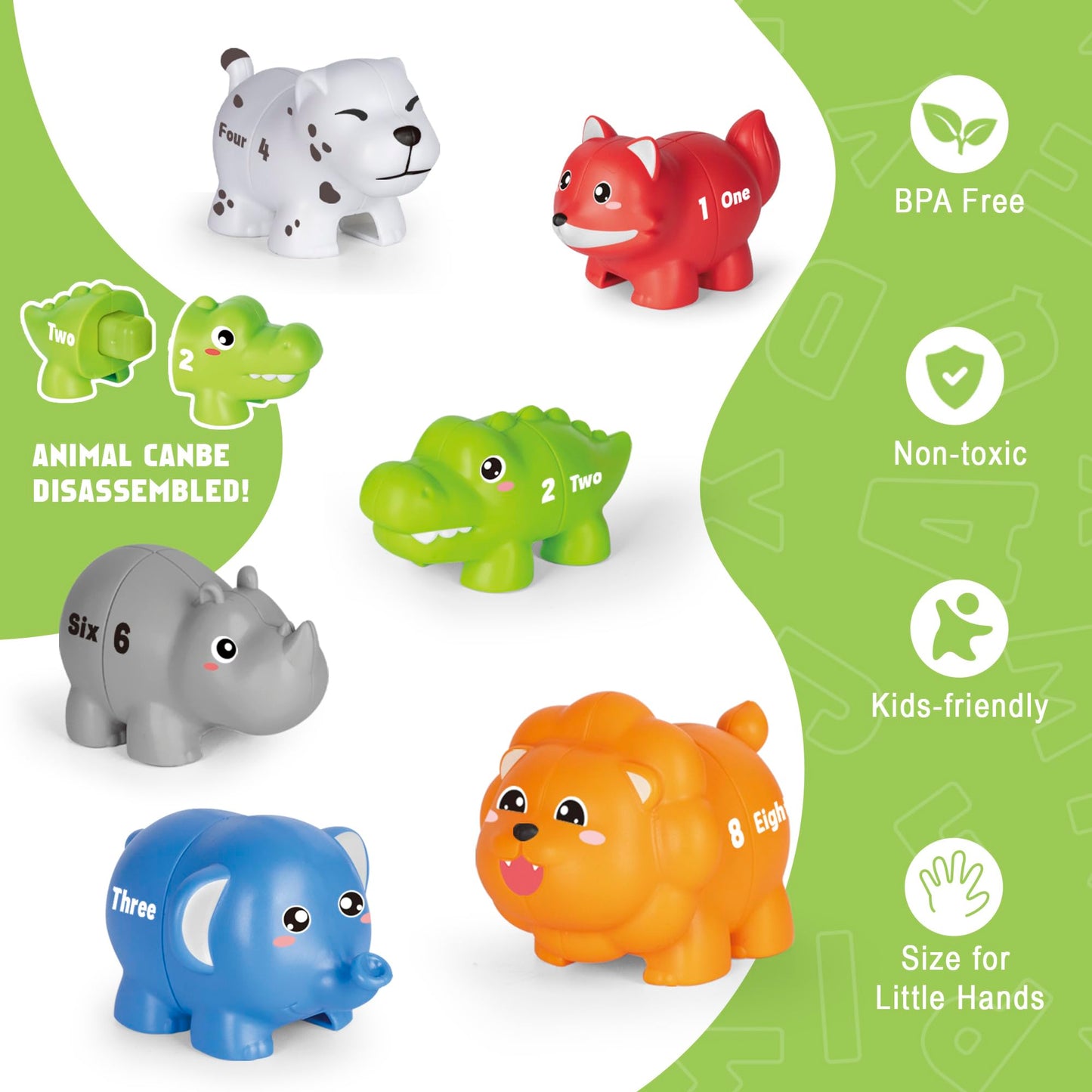 Happymate Learning Toys For 2 3 4 Year Old, 20 Pcs Number Matching Game With Digital English, 10 Different Animal Figures, Presc
