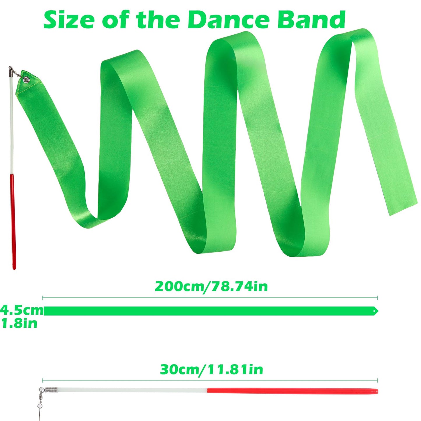 Hiunicorn 12Pcs Green Dance Ribbon For Kids Graduation Spring Easter Party Streamer Decoration Boys Girls Twirling Ribbon Streamer Wands