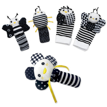 Baby K Rattle Socks & Wrist Rattles And Hand Rattle (Set E+ Flower) - Newborn Toys For Baby Boy Or Girl - Brain Development Infant Toys - Hand And Foot Rattles Suitable For 3-6, 6-12 Months Babies
