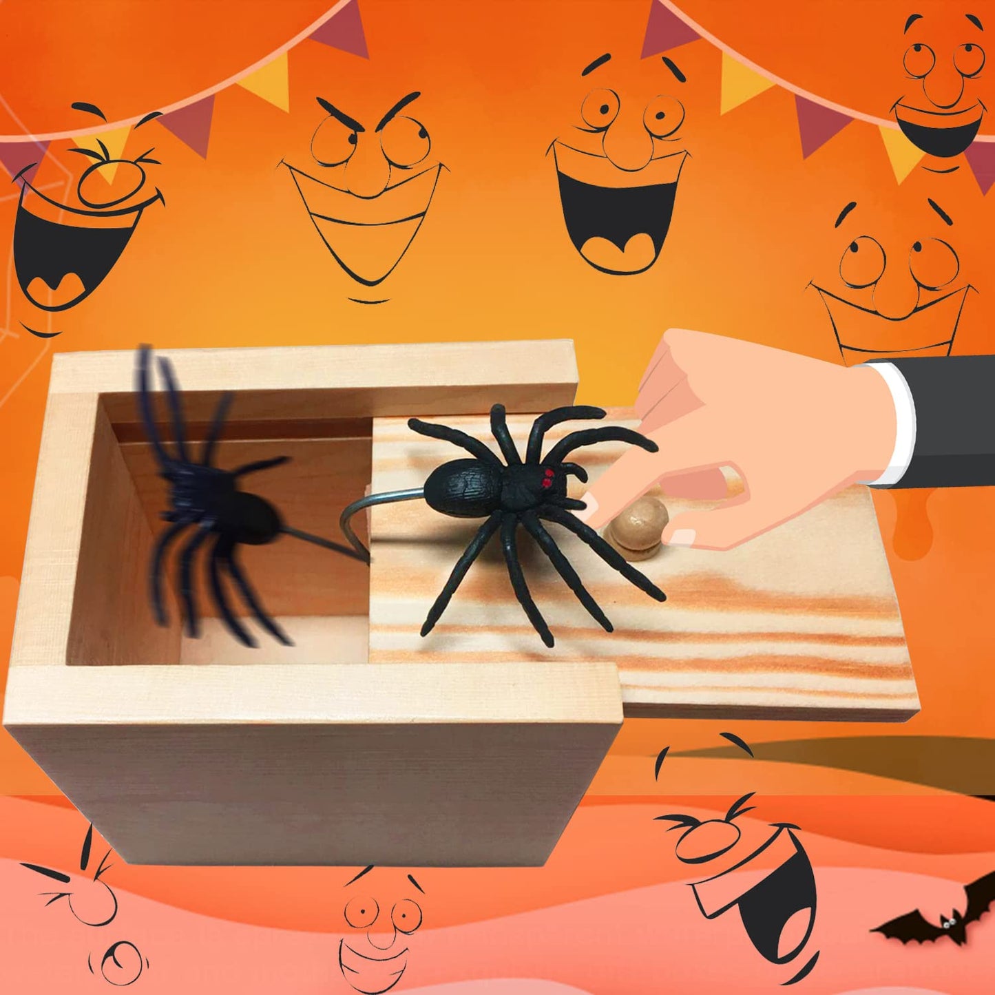 Jishi Large Wooden Spider Prank Box - Funny Surprise Gift for Kids, Adults, White, Ideal for Christmas and Stocking Stuffers