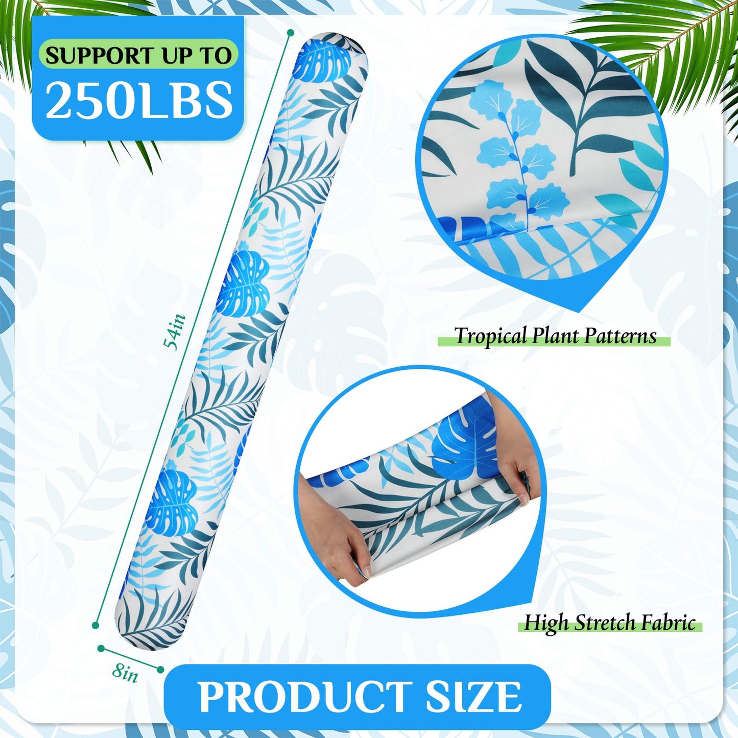 Soulchen 2 Pack Inflatable Pool Noodles Soft Fabric Covered 54'' Large Swim Noodles for mature-themeds Hawaii Tropical Palm Leaves enhanced Buoyancy for Pool Swimming Floating Beach Party Decor (Cool-Toned)
