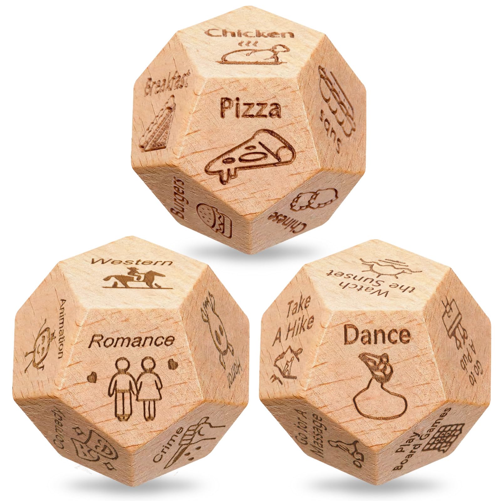 oyeftp 3 PCS Dice Set for Couples, Food Dice Game Gifts for Her Him, Anniversary Day Food Decision Dice Couple Stocking Stuffers