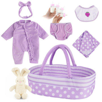 Babeside 8 Pcs Reborn Baby Doll Clothes With Bassinet For 17-22 Inch Baby Doll, Baby Doll Clothes Outfit Accessories Fit Newborn Baby Doll Girl