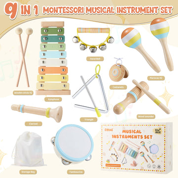 Baby Musical Instruments - Montessori Musical Toys for Toddlers 1-3 Musical Instruments for Toddlers 1-3 Neutral Colors Xylophon