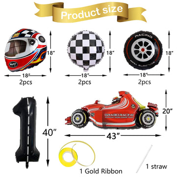 Stcomart 8 Pcs Race Car Party Decorations, Black Number 1 Balloon Checkered Balloons Tire Balloons For Boys 1St Birthday
