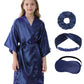 Kid Girls Spa Costume Party Set with Eyemask Hairband Hair Ring  Silky Plain Kimono Robes for Wedding Flower Robe (Navy  Tag 12)