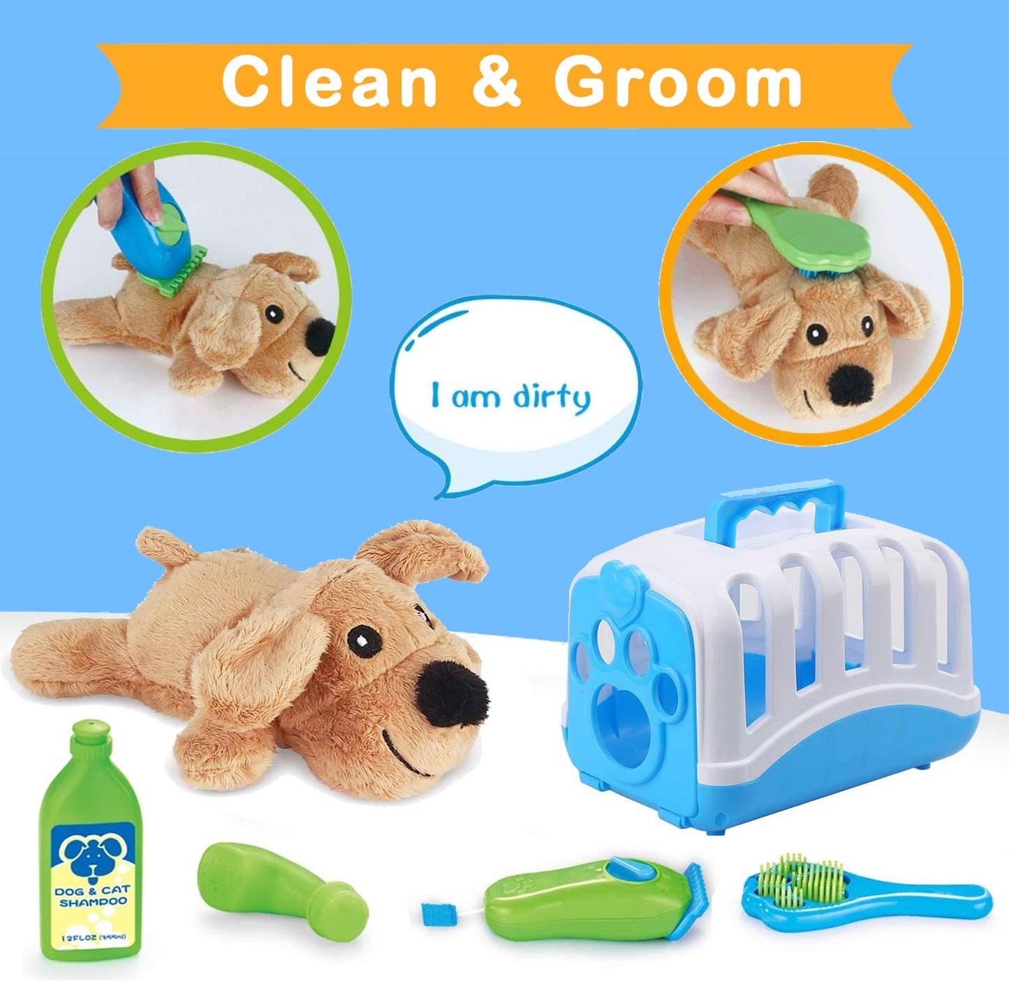 Deluxe Complete Vet Pet Care Play Set | Veterinarian Pretend Doctor Role Play Grooming Toy Kit with Plush Dog & Cat (34 Pcs)