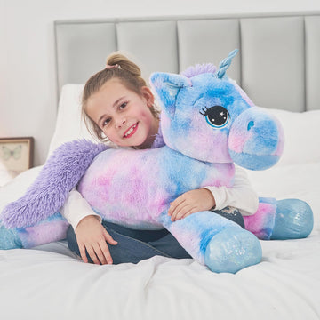 Tezituor 32In Giant Unicorn Plush Toys,Cute Rainbow Blue Big Unicorn Stuffed Animals,Unicorn Birthday Decorations For Girls,Big Unicorns Gifts For Children