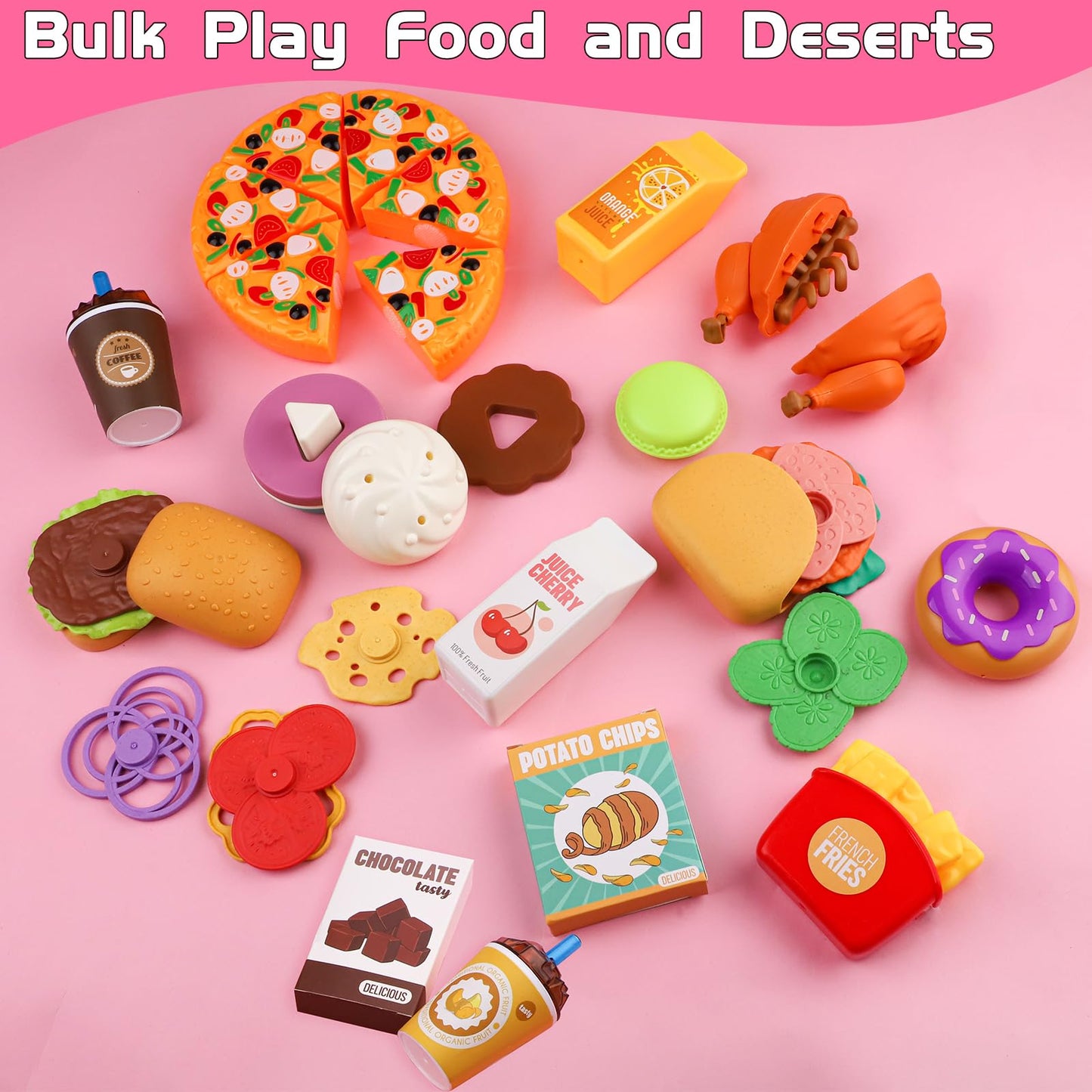 Restaurant Playsets For Kids - Waitress Role Play Costume Set For Girls, 60 Pieces Food Playset With Girls Apron, Diner Playset For Kids, Play Restaurant, Pretend Restaurant Playset For Kids Age 3+
