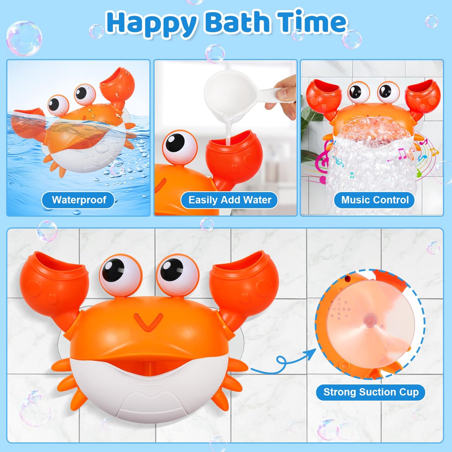 Gigilli Crab Baby Bath Toys, Rechargeable Bath Bubble Machine For Toddlers Valentines Day Gifts, Bathtub Bubble Maker With Music
