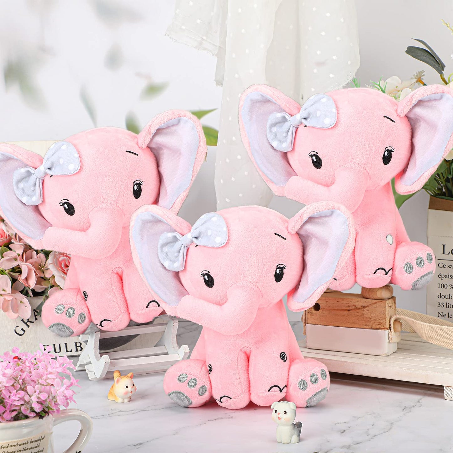 Zomiboo 3 Pieces Elephant Stuffed Animal 8 Inch Baby Stuffed Elephant Animal Plush Toy Gift Baby Girl Boys Bed Decor (Lovely Sty