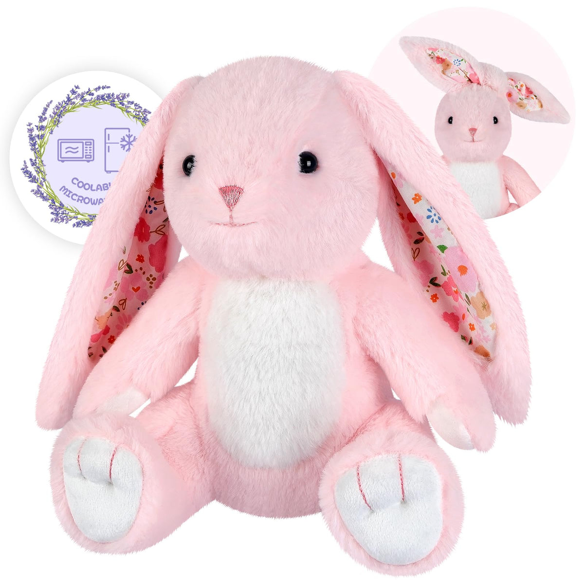 SuzziPals Heatable & Coolable Pink Bunny Stuffed Animal Heating Pad for Soothing & Relaxation, Lavender Pink Bunny Plush for Dis