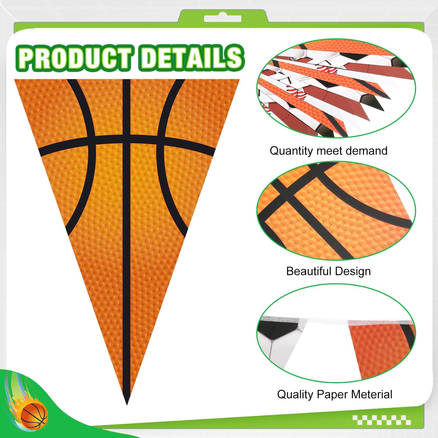 HESTYA 5 Pcs 49 Ft Sport Party Decorations Football Pennant Banner Pre-assembled Basketball Triangle Flag Bunting Garland for Ba