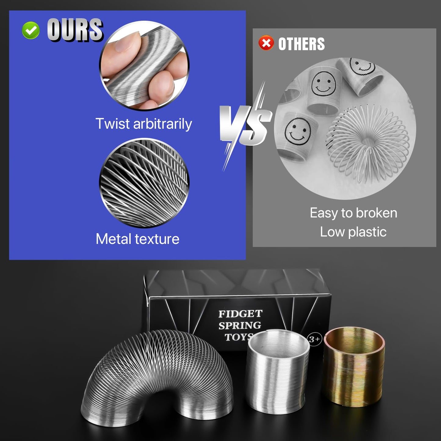 Metal Fidget Spring Toys, Quiet Cool Stress Relief Toys 6 PCS Set for Adults Office Desk Spring Walking Toy for Classroom Prize