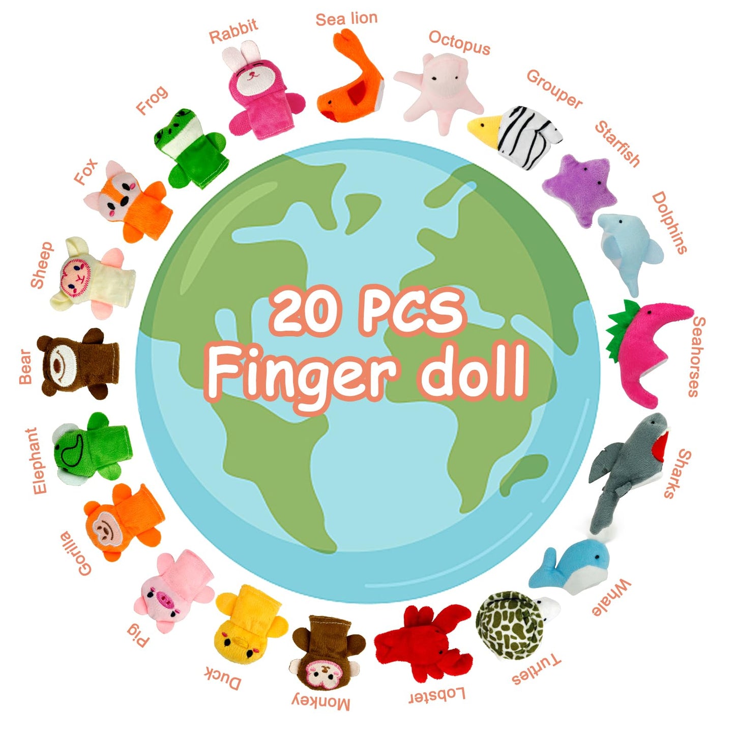 Sealive 20-Pcs Finger Puppets For Toddlers Story Time - Soft Velvet Forest & Marine Animals - Perfect For Role Playing, Classroom Learning, Party Favors, Travel, Therapy, Imagination Building