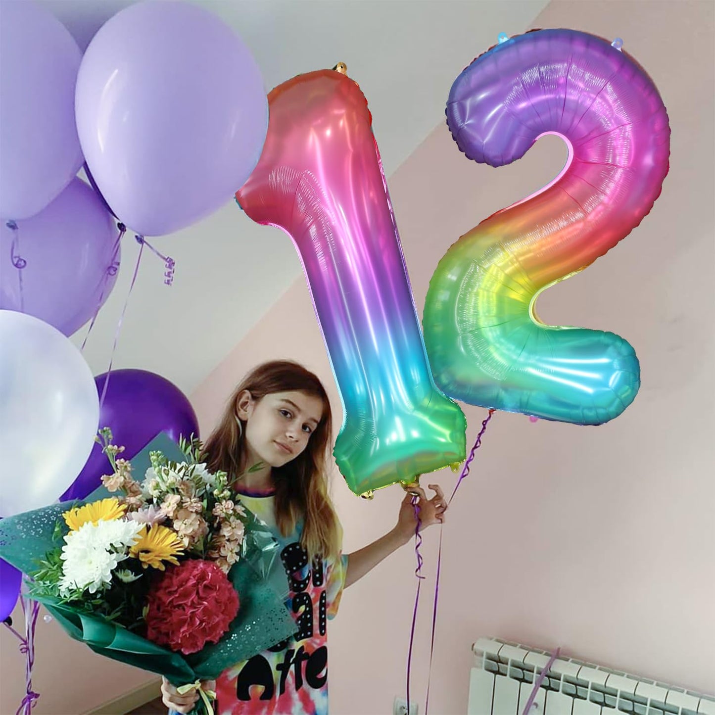Paticool 40 Inch Rainbow Number Balloon 1, Large Number Foil Balloons Mylar For Girl Boy Birthday Party Celebration Decorations
