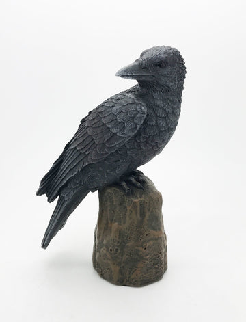 Pacific Giftware Dark Raven Crow Perched On Tree Stump Collectible Figurine Lifelike Colors 6 Inch Halloween Haunted House Evil Decor