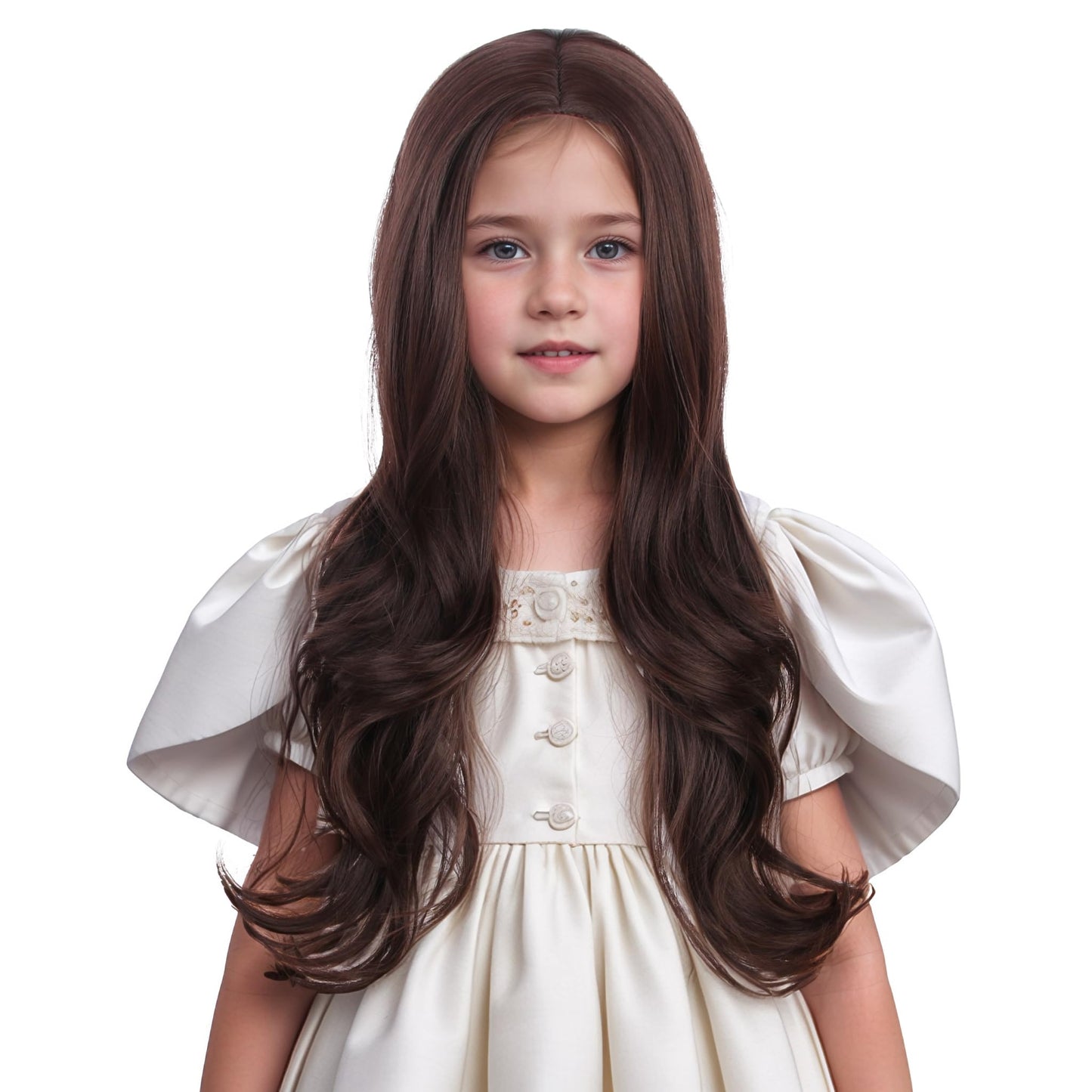 Duduwig Kids Mixed Brown Wig Gilrs Long Dark Brown Middle Part Wig Child Long Wavy Curly Wigs Heat Resistant Synthetic Wigs With