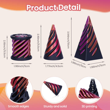 Gencokok 3Pcs Impossible Pyramid Passthrough Sculpture, 3D Printed Spiral Cone Fidget Toy 4 Inch, Impossible Cone Anxiety Relief