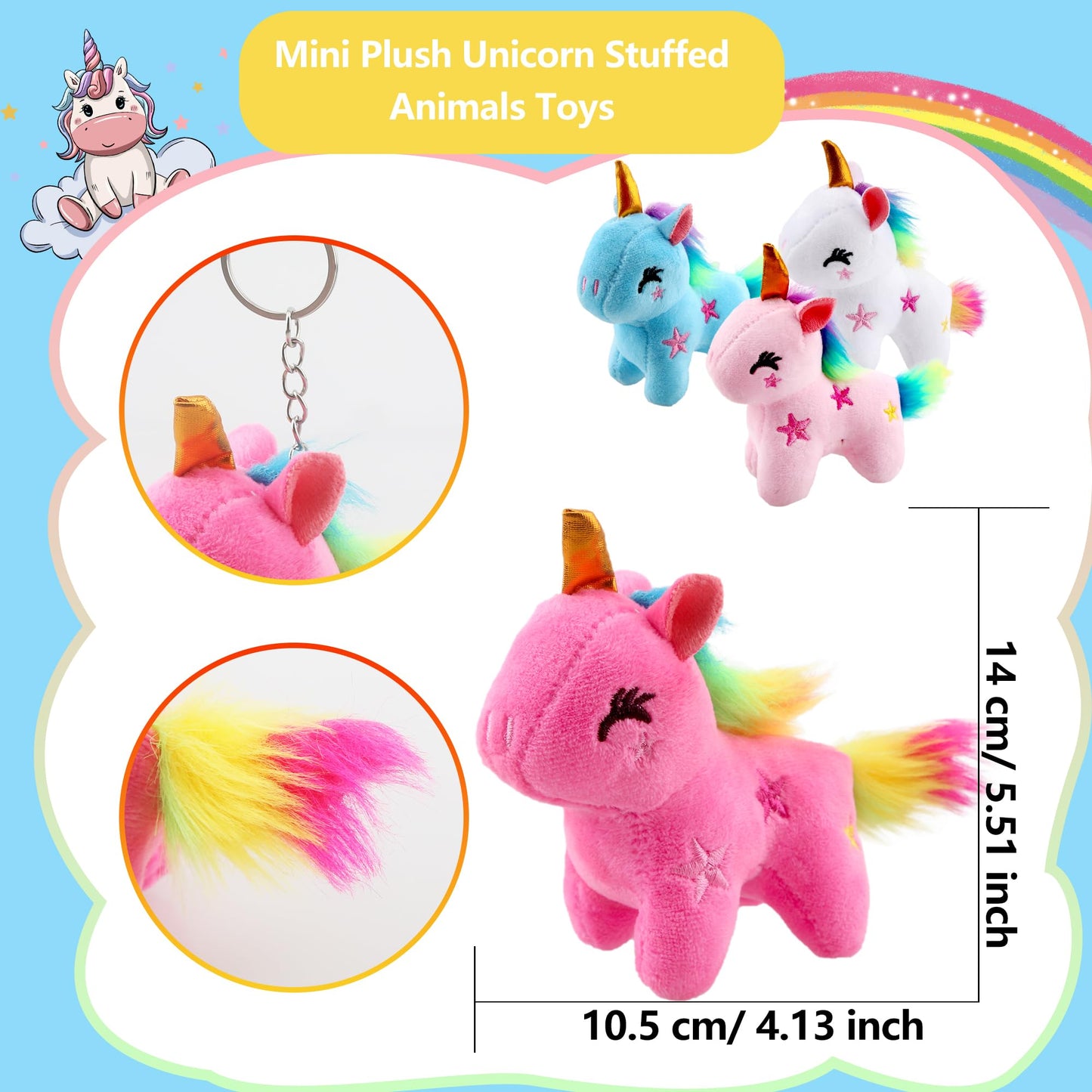 Puteraya 16 Pack Mini Plush Unicorn Toys Small Stuffed Unicorn Cute Plush Unicorn Keychain Stuffed Animal Toys Bulk for Christma