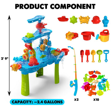 Cozybombwater Table For Toddlers 3-5 | Outdoor Toys Water Play Table, Magnetic Fishing Toy Game Set, Summer Splash Pond Showers