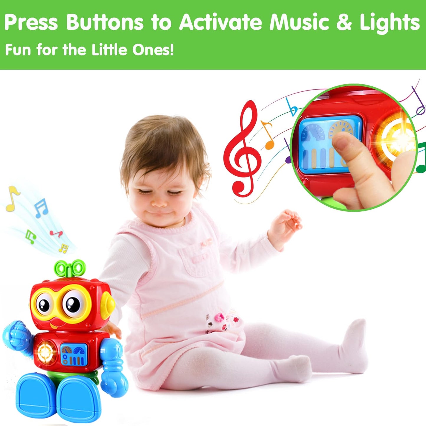 Wanonoo Robot Toys For 1 Year Old Boy 1St Birthday Gift One Year Old Musical Light Up Toys For Toddlers 1-3 Baby Boy Toys 12-18