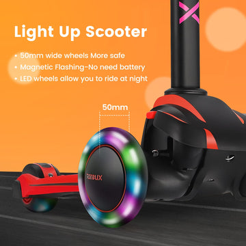 Tonbux Kids Scooter For Age 3-12, Toddler Scooter With 4 Adjustable Heights, Light Up 3-Wheels Scooter, Shock Absorption Design, Lean To Steer, Balance Training Scooter For Kids - Red