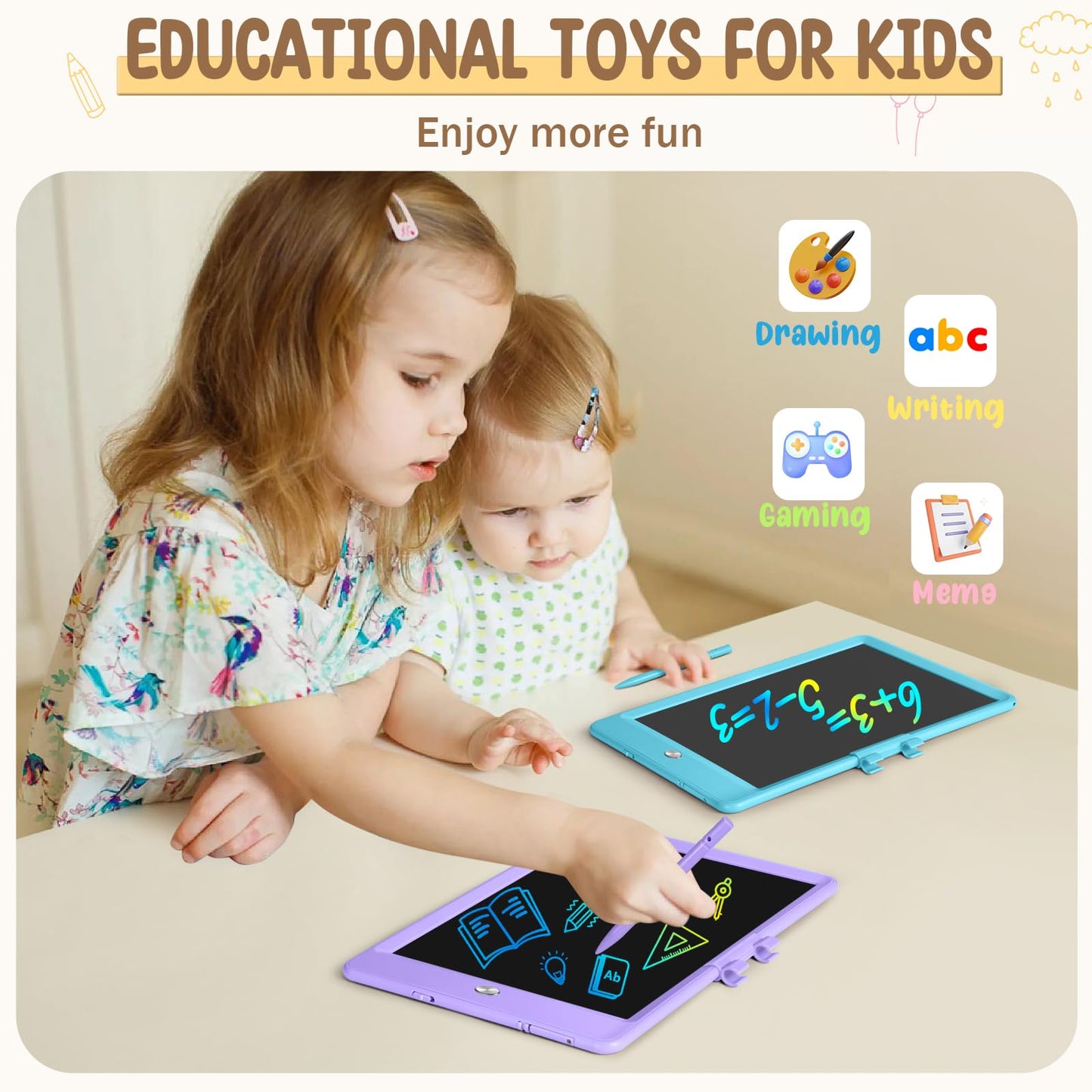 Kidopire LCD Writing Tablet, 2Pack Reusable Drawing Pad for Kids, Colorful Doodle Board Kids Drawing Tablet, Educational Toddler