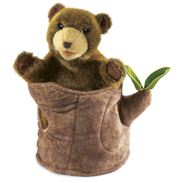Folkmanis Bear In Tree Stump Hand Puppet, Brown