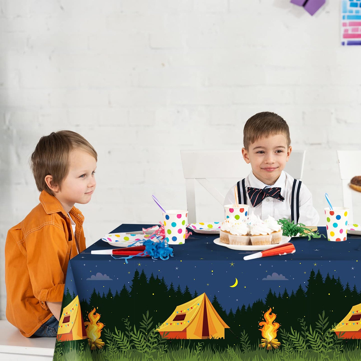 Breling 4 Pieces Camping Party Decorations Camping Tablecloth Plastic Rectangular Campfire Table Cover for Picnic Hiking Adventu