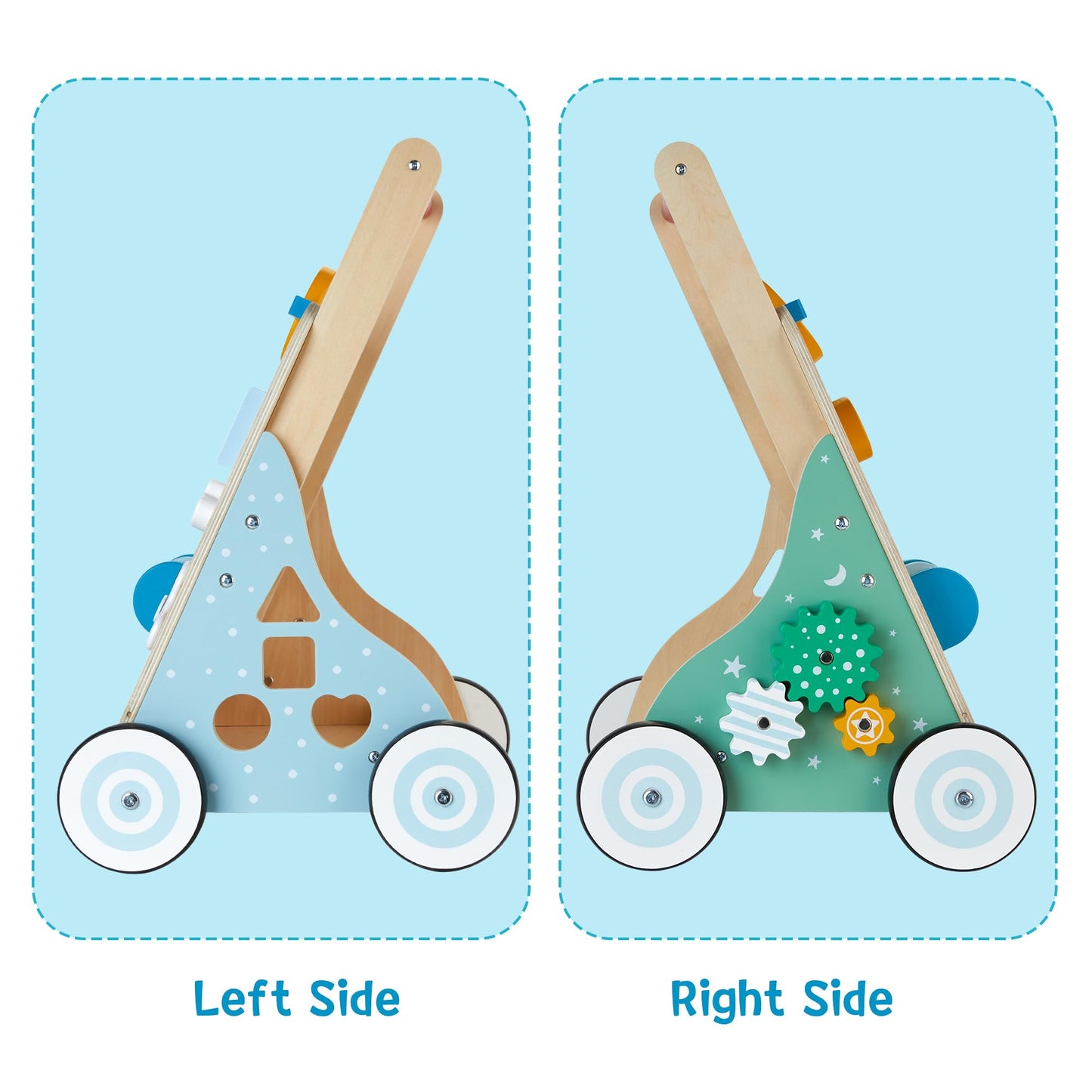 Medoga Wooden Baby Walker, 10 In 1 Baby Activity Center Walker Adjustable Wood Toddler Walker Push Walker Toy For Boys And Girls (Bw001)