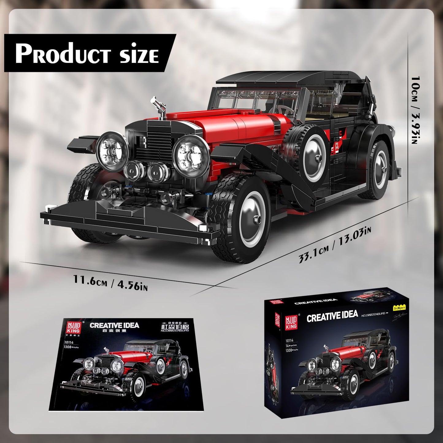 Mould King 10114 Classic Car Building Toy Set, Moc Vintage Car Model Building Block Kit, Technology Retro Car Toy For Kids Age 8+ Static Version(1,308 Pieces)